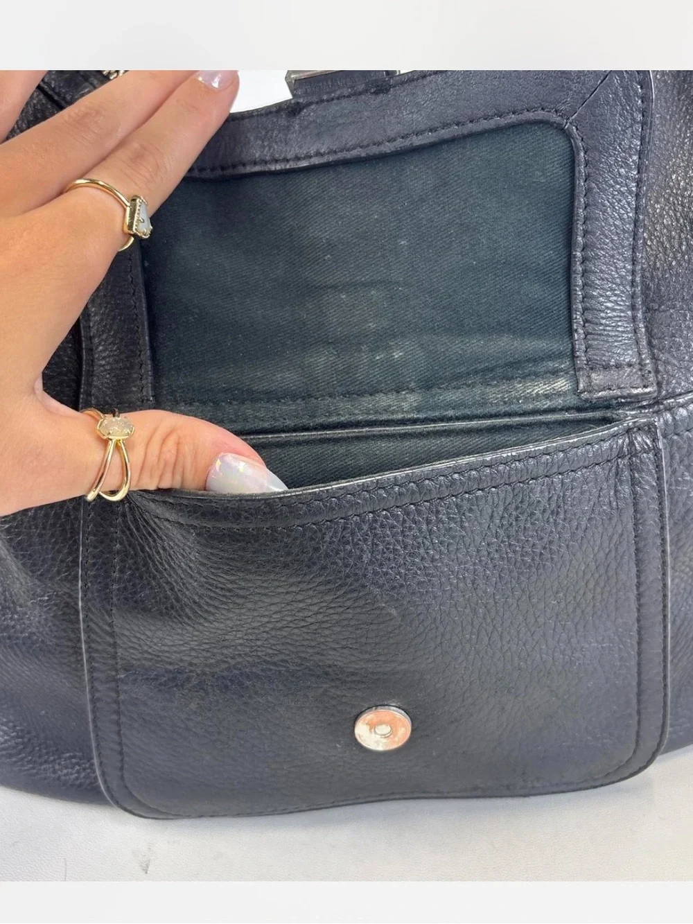 Y2K Lauren Ralph Lauren black pebbled leather hobo bag with silver hardware